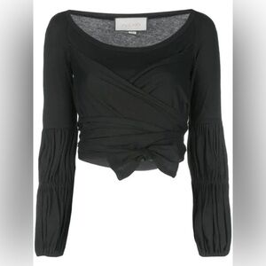 NWT Alexis Niksa Crop Wrap Top Smocked Long Sleeve in Black Size Xsmall